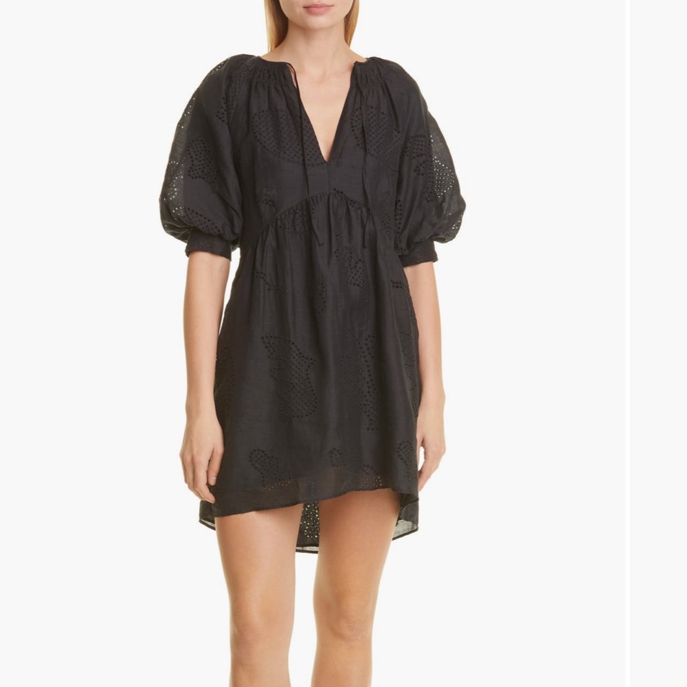 Frame Puff Sleeve Eyelet Minidress XS